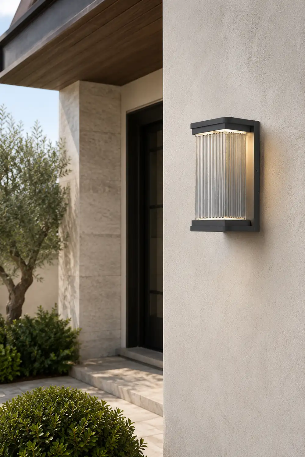 Orr Minimalist Rectangular Glass Outdoor Wall Lamp, Black - Lumpaz