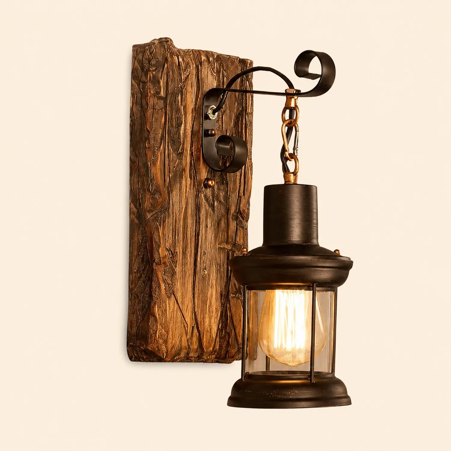 Alessio Vintage Lantern Metal Wall Lamp, Black/Bronze - Lumpaz