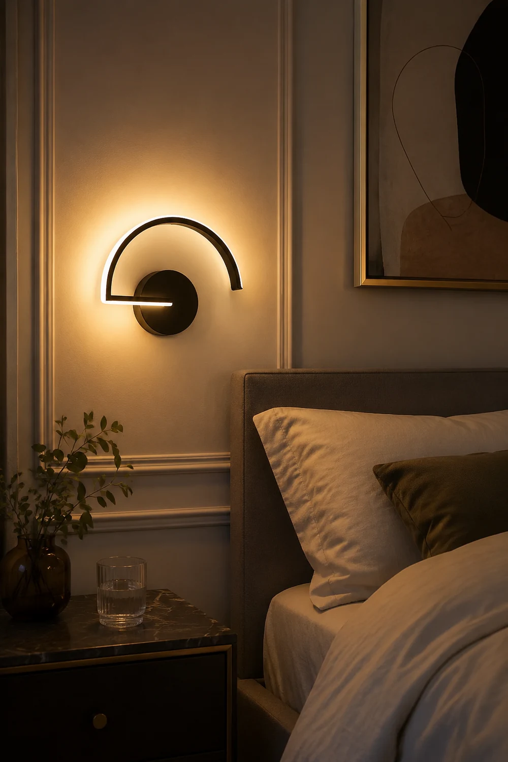 Lacey Minimalist Linear Semicircular Metal Decor Wall Lamp, Black/White - Lumpaz