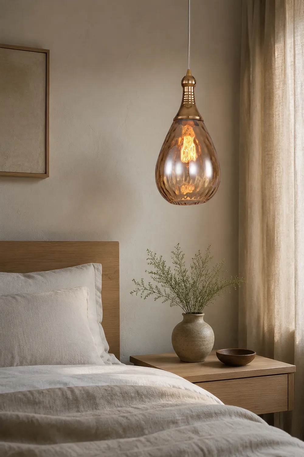 Avi Industrial Teardrop Glass Pendant Light, Black/Brass - Lumpaz