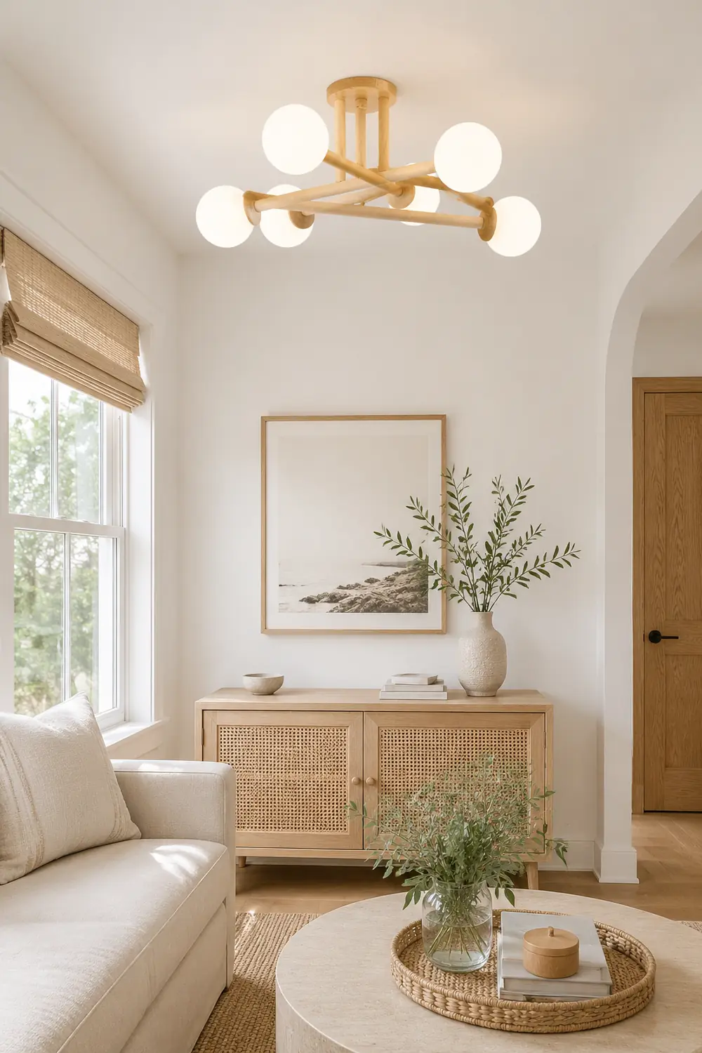 Ozawa Modern Globe Wood/Glass Flush Mount Ceiling Light - Lumpaz