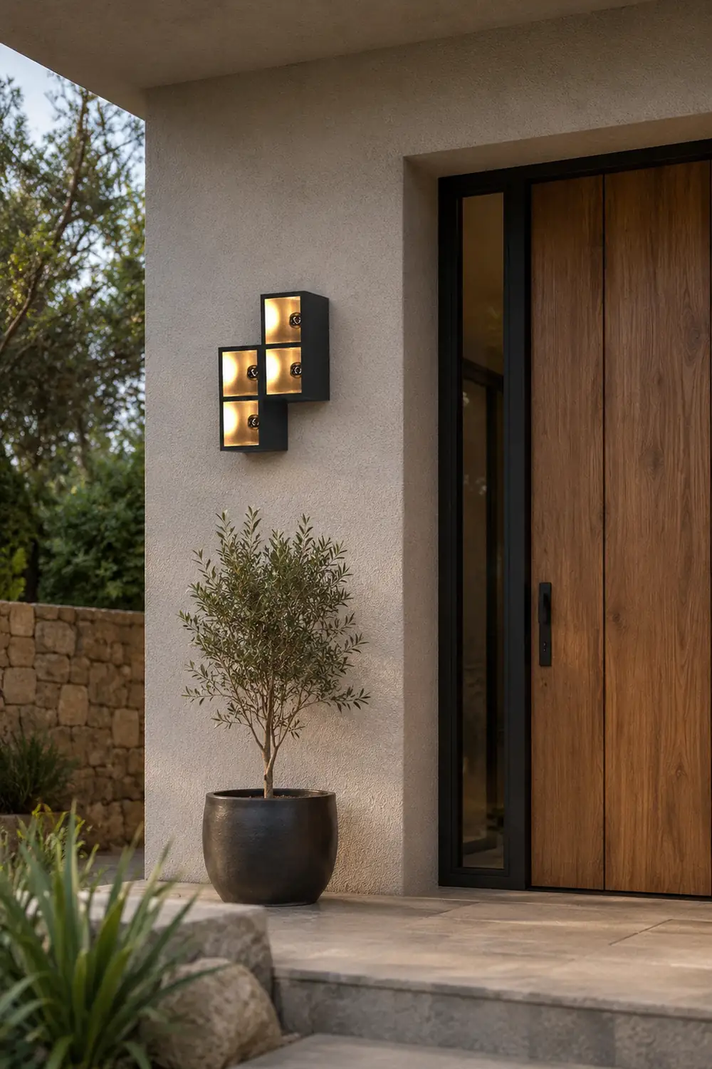 Orr Modern Cube Square Metal/Glass Outdoor Wall Lamp, Black - Lumpaz