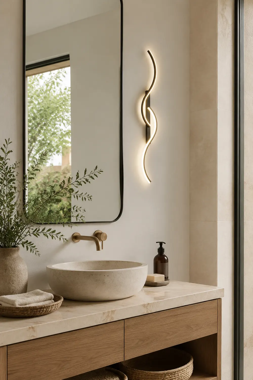 Modern Linear Wave Bedroom Wall Lamp Black/Gold Living Room - Lumpaz