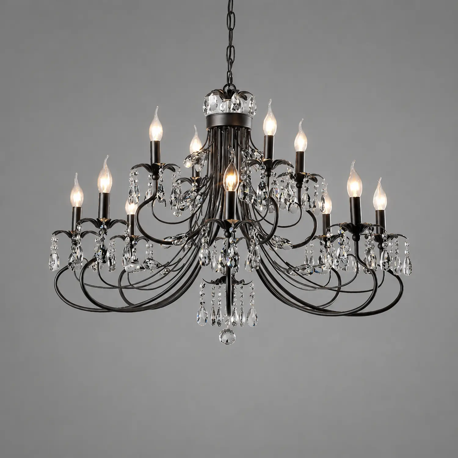 Silva Luxury Tiered Candle Metal/Crystal Chandelier, Black - Lumpaz