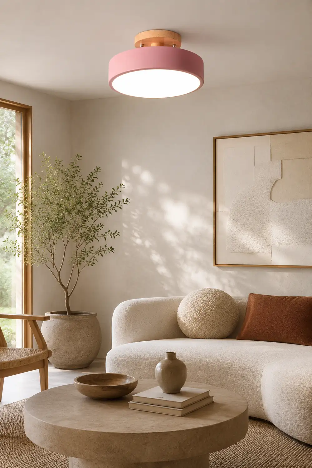 Quinn Round LED Flush Mount Ceiling Light Modern Wood/Acrylic - Lumpaz