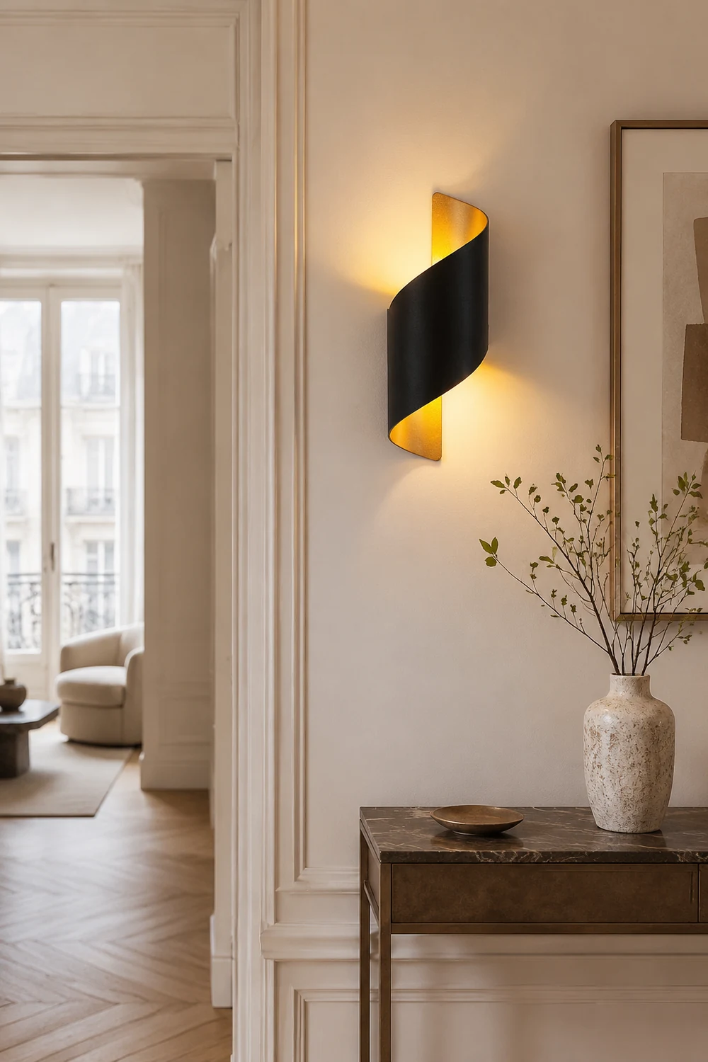 Orr Modern Conch Shape Metal Indoor Wall Lamp, Black/White/Gold - Lumpaz