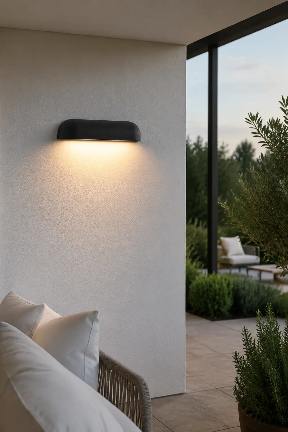 Orr Modern Minimalist Semi-elliptical Metal/Stone Outdoor Wall Lamp, Black/White - Lumpaz