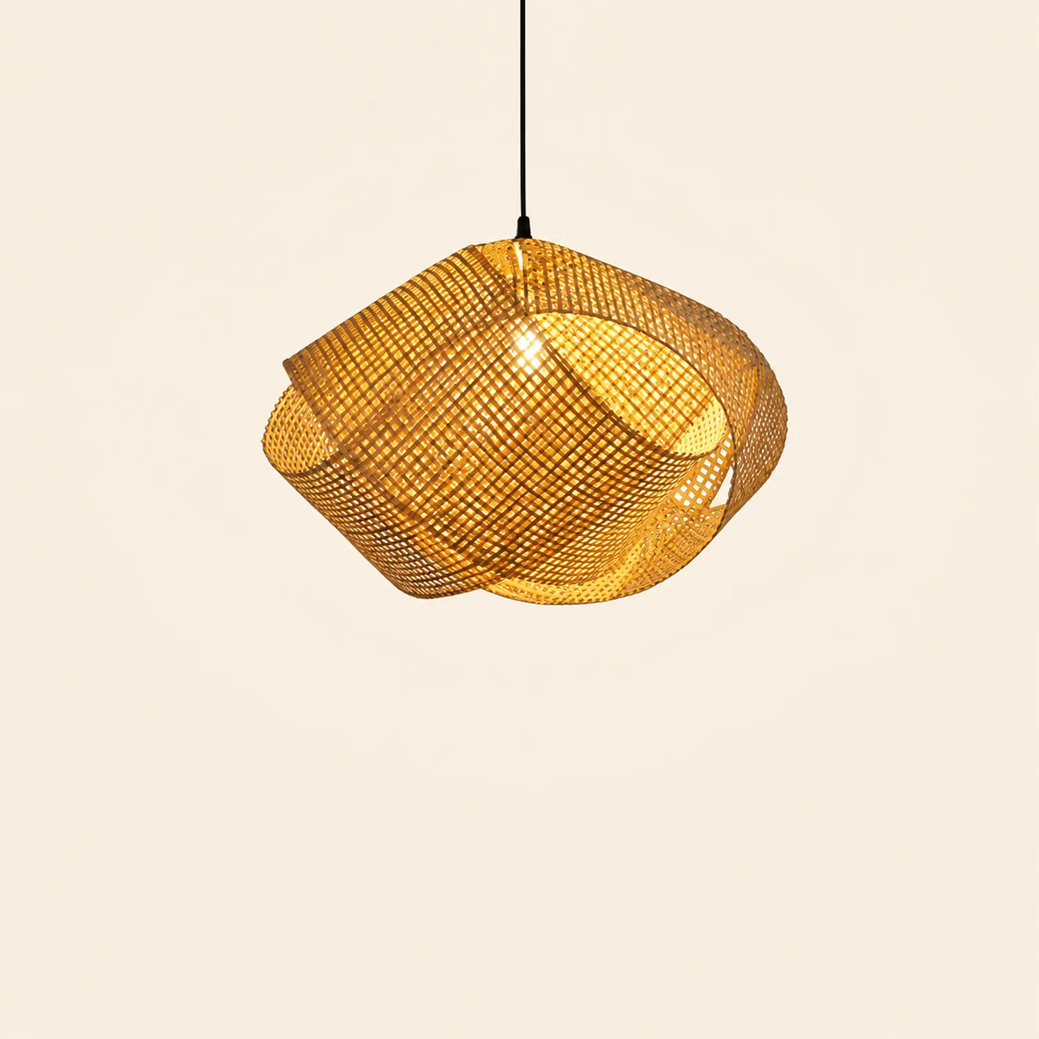 Ritta Modern Twist Rattan Pendant Light Wood Living Room - Lumpaz