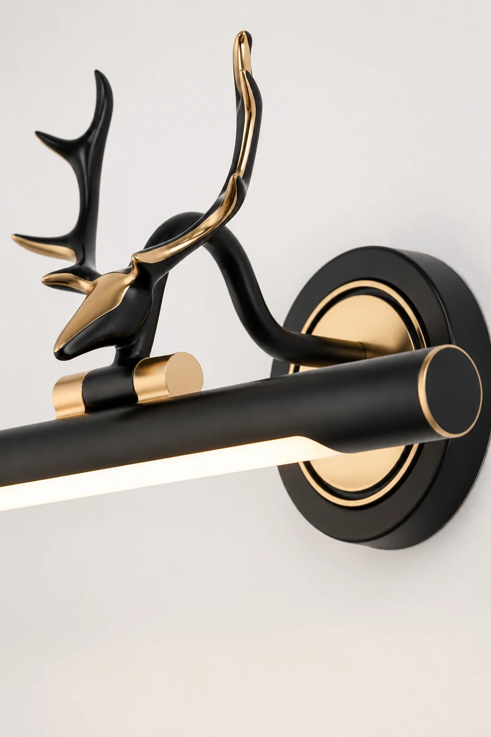 Leigh Decorative Deer Mirror Front Vanity Wall Lamp, Black/Gold - Lumpaz