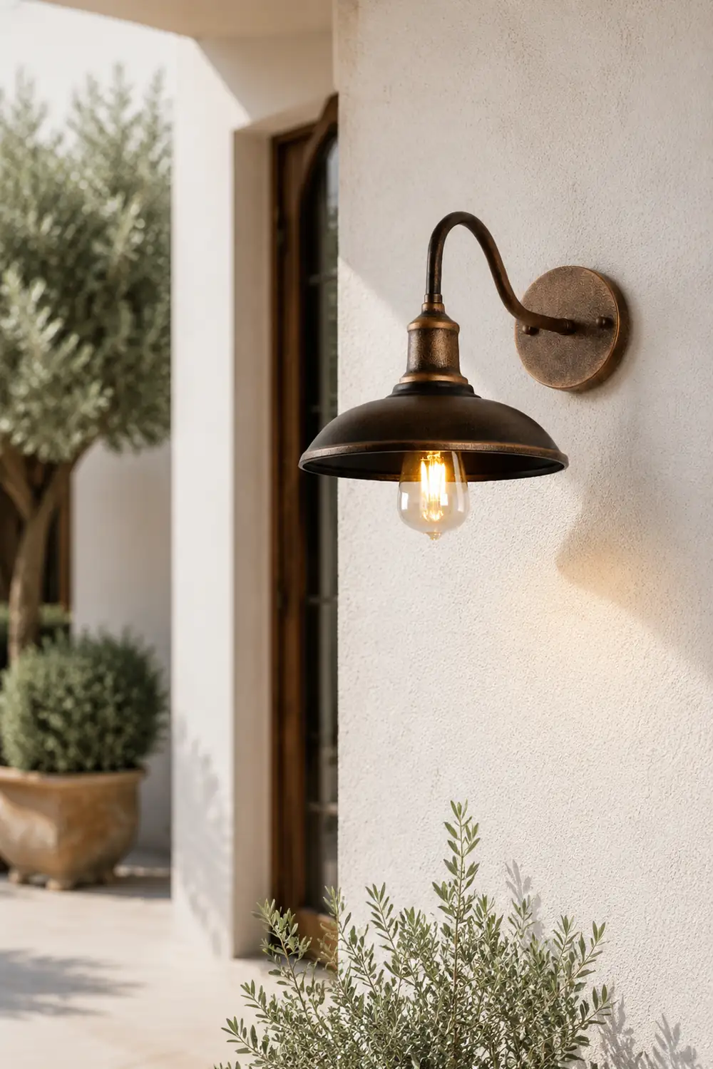Alessio Rustic Bowl Shaped Metal Outdoor Wall Lamp, Antique Brass - Lumpaz
