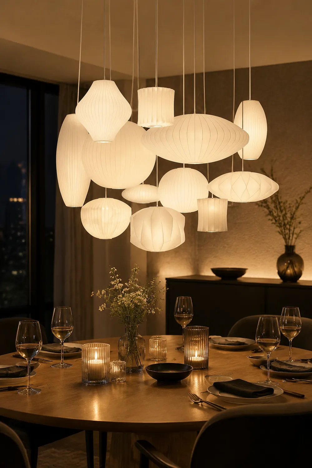 Renée White Single Pendant Light, Artificial Silk Shade, 6 Style - Lumpaz