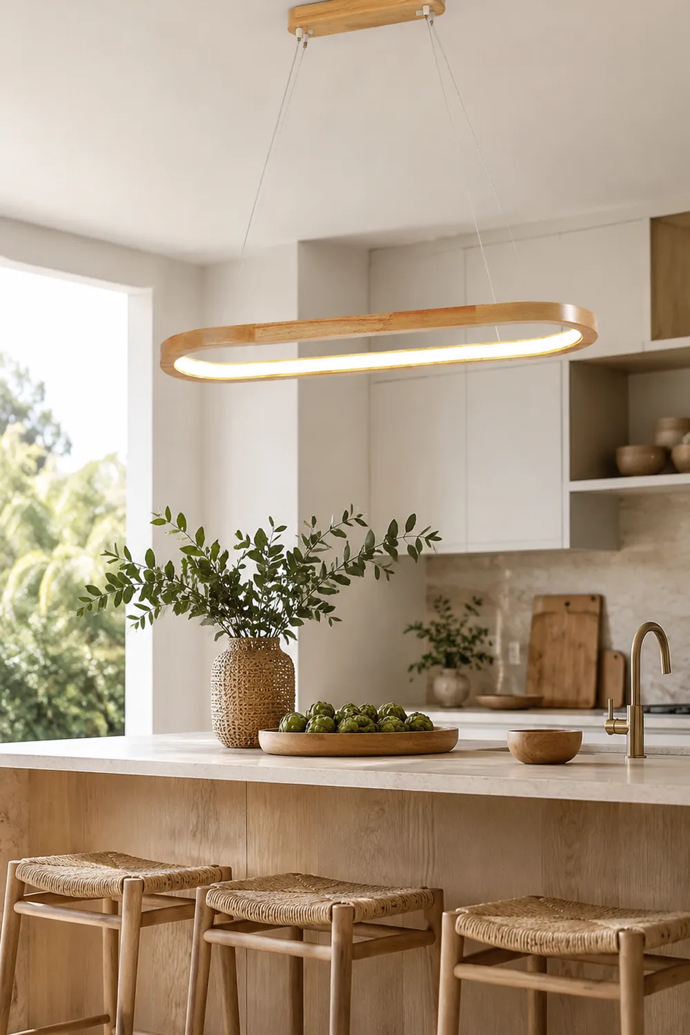 Ozawa Contemporary Oval Wooden Pendant Light Dining Room - Lumpaz