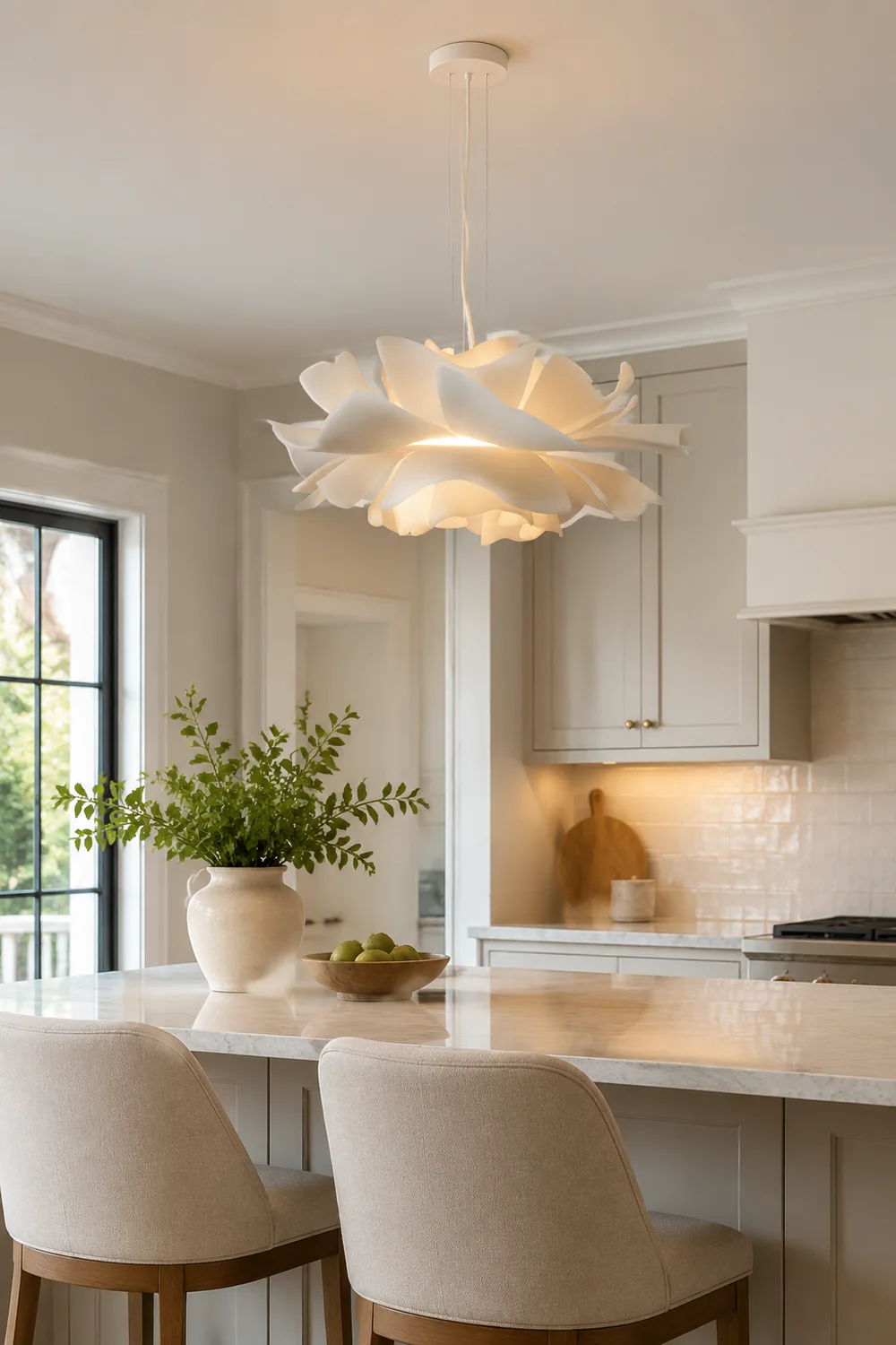 Bella Elegant Flower Pendant Light White Metal/Acrylic Living Room - Lumpaz