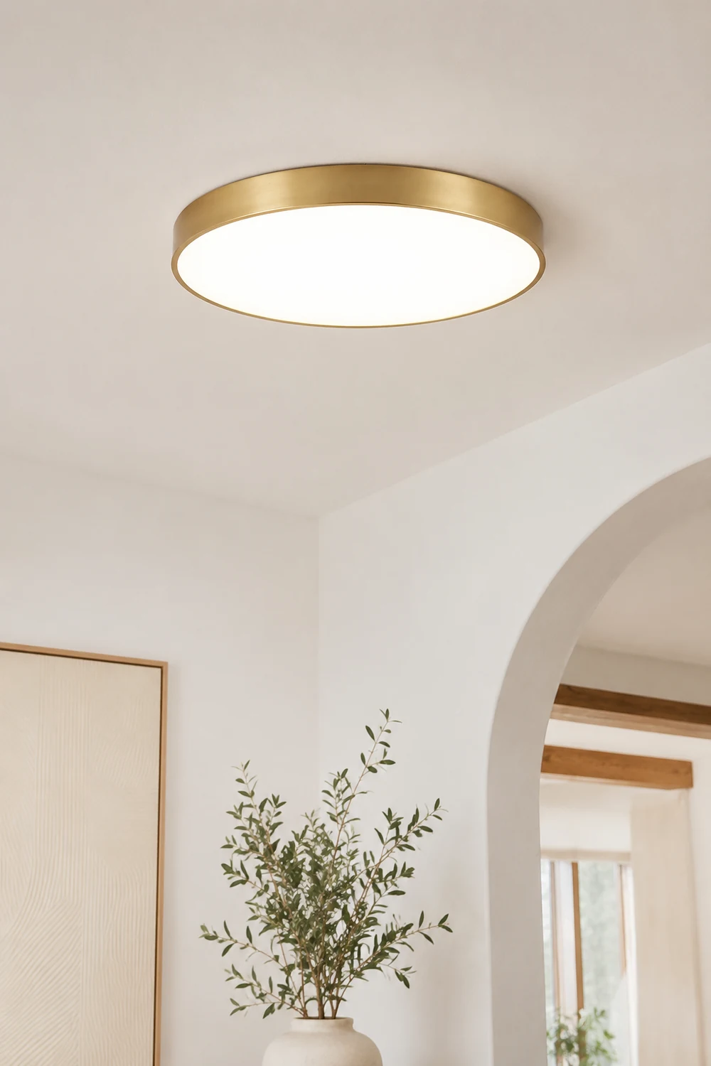 Quinn Nordic LED Gold Round Flush Mount Ceiling Light, Metal&Acrylic - Lumpaz