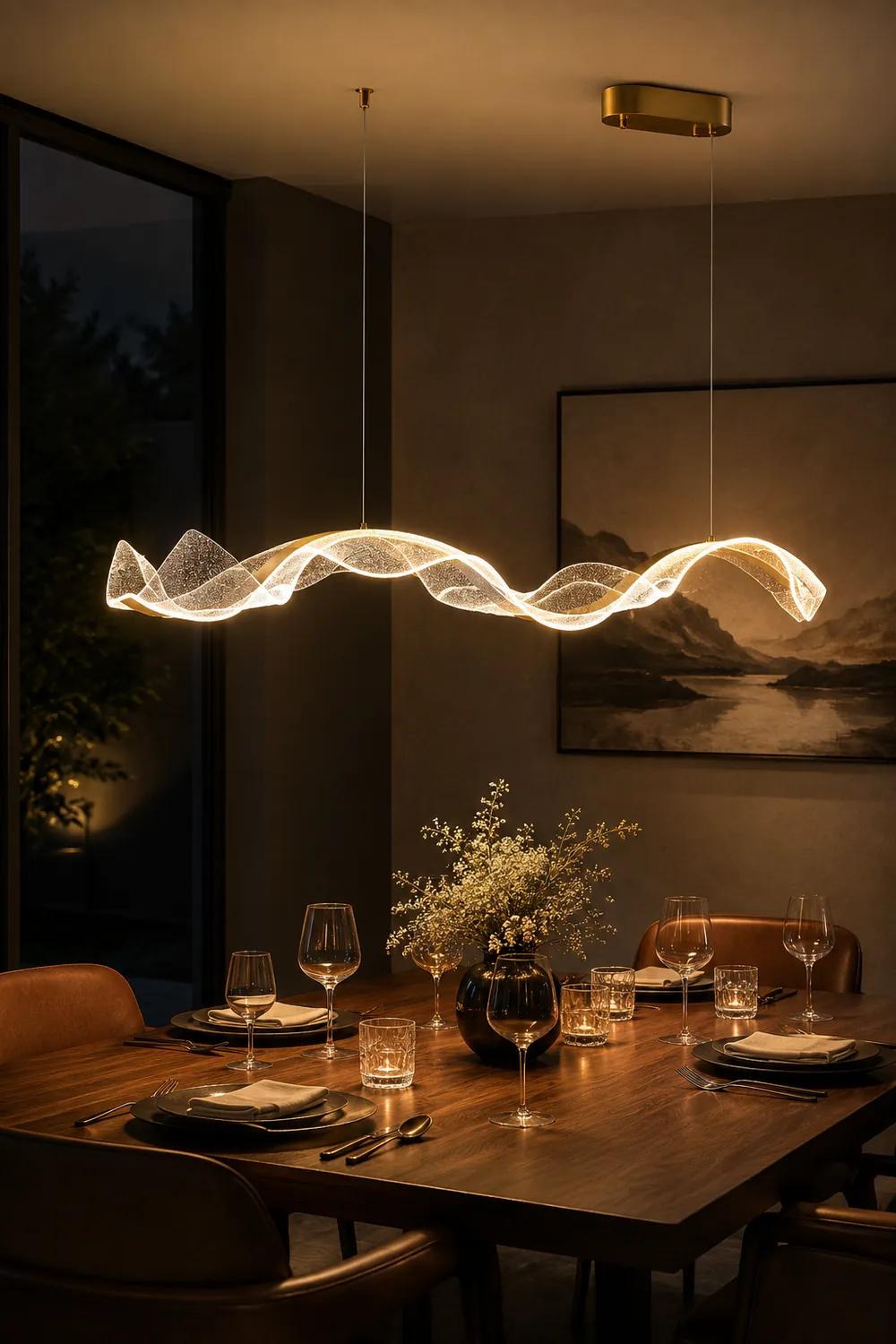 Kirsten Pendant Light Designer Wave Acrylic White/Gold Dining Room - Lumpaz