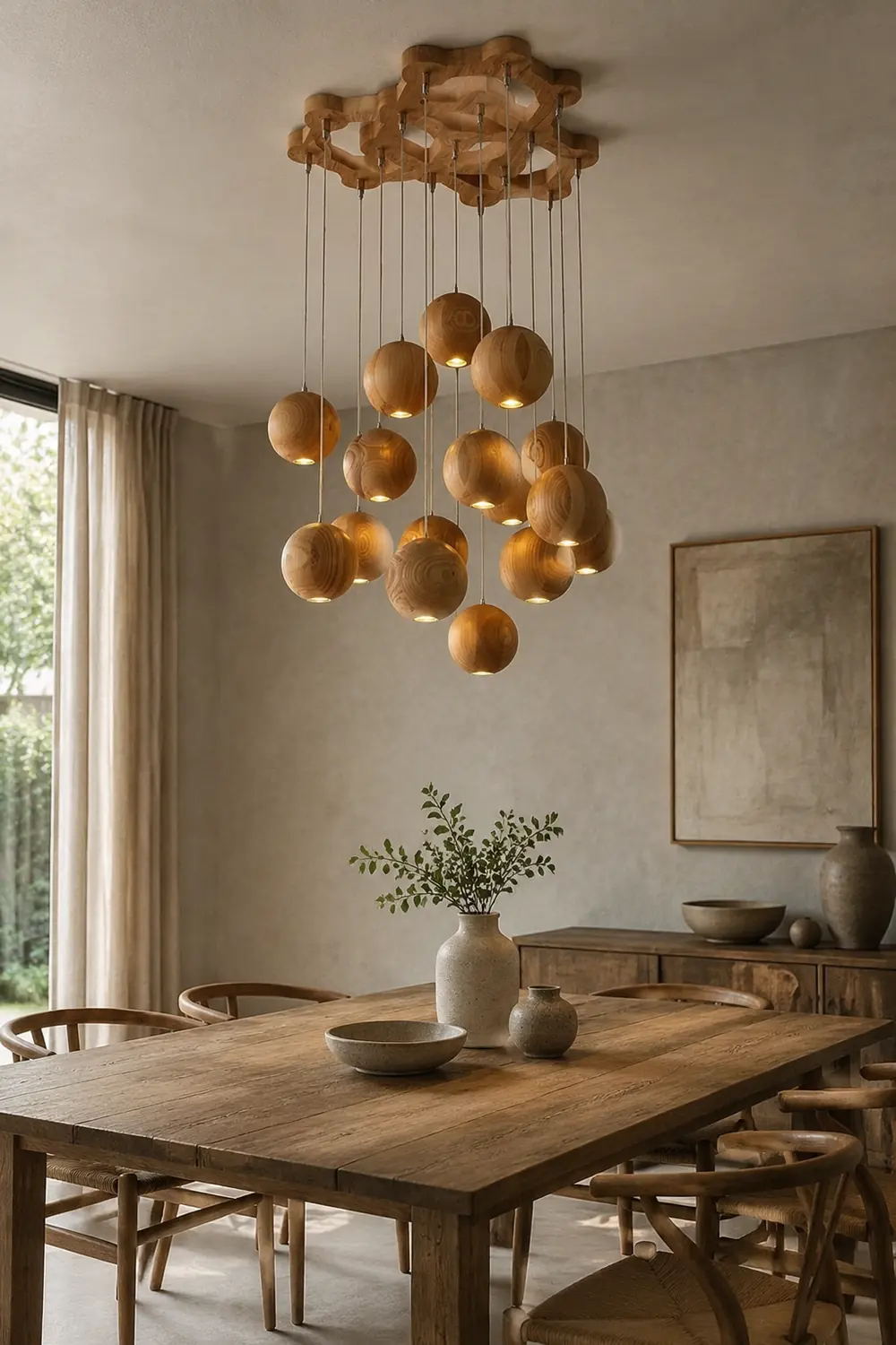 Ozawa Pendant Light Globe Minimalist, Cluster Wood, log color, Kitchen Island - Lumpaz