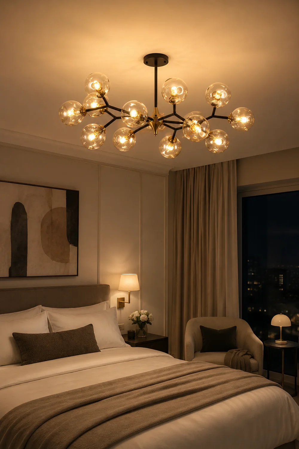 Valentina Art Deco Glass Bubble Chandelier, Amber - Lumpaz