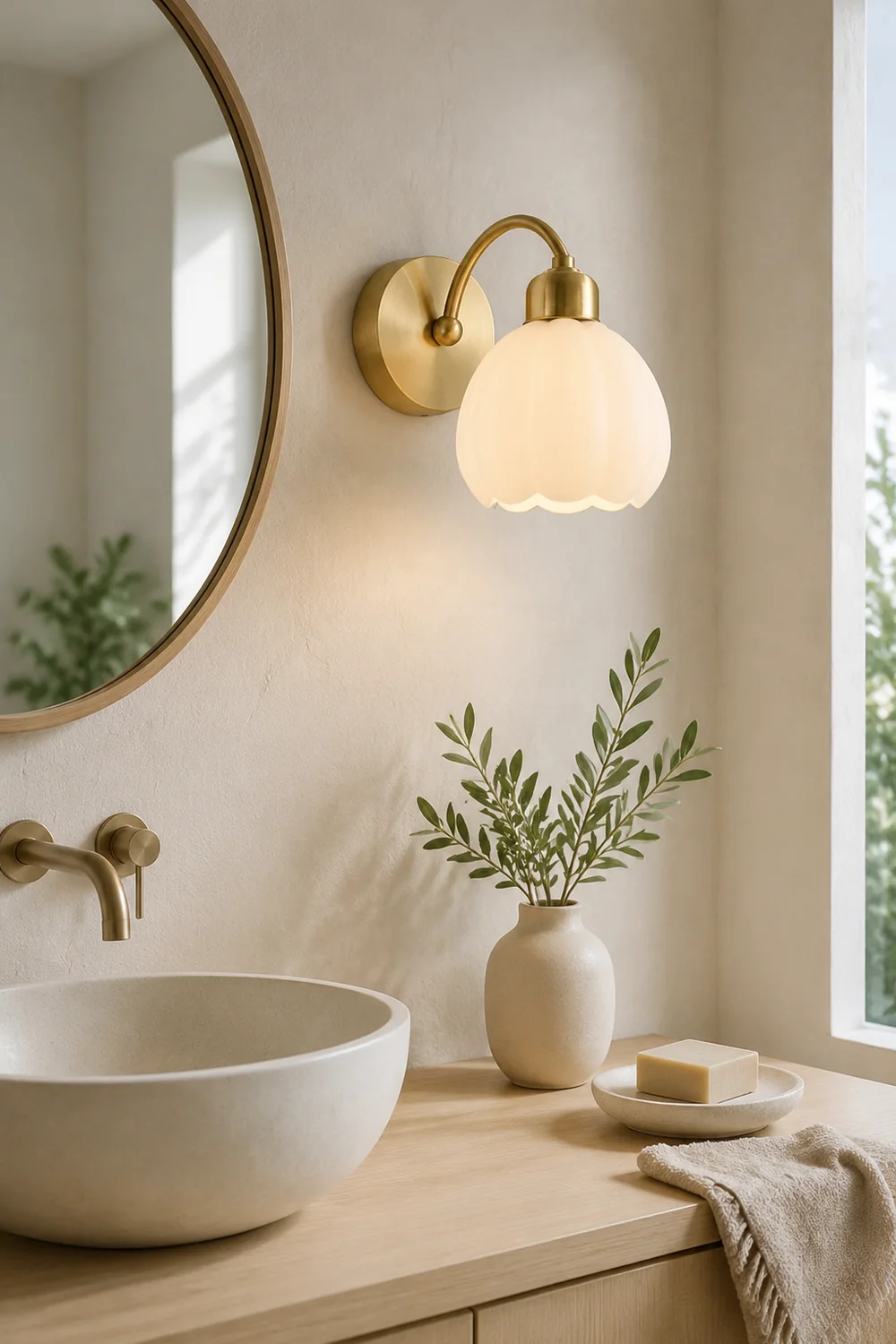 Lily Nordic Flower Glass Metal Wall Lamp Gold/Ivory Bedroom - Lumpaz