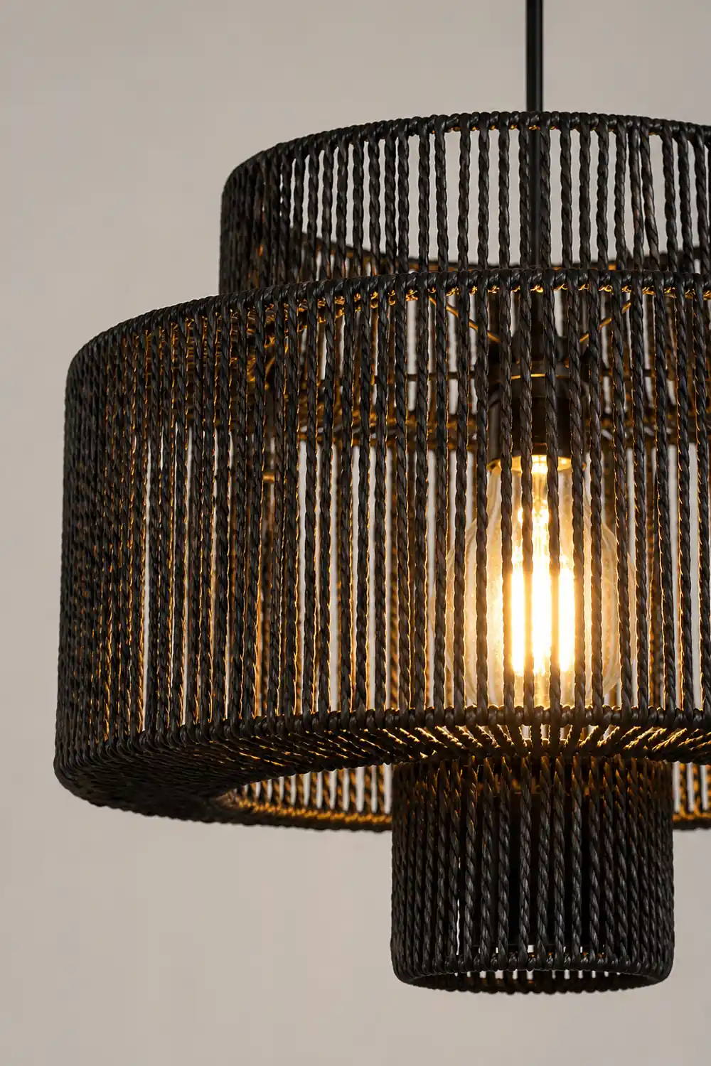 Muto Farmhouse Retro Rustic Drum Hanging Pendant Light, Black - Lumpaz