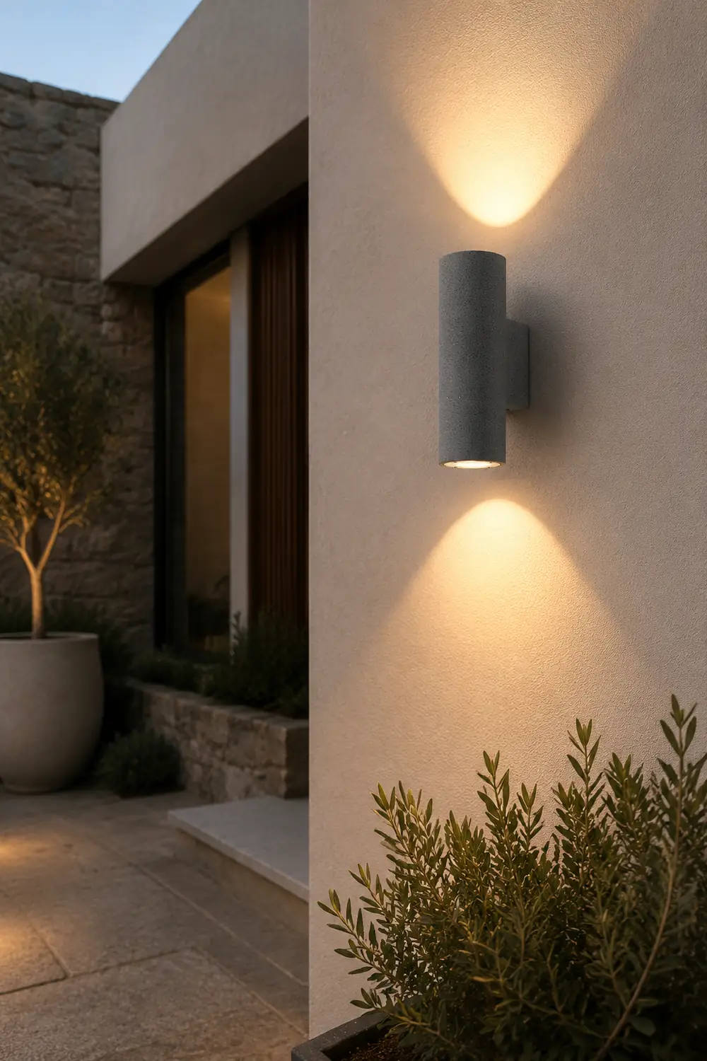 Orr Minimalist Cylindrical Double-headed Cement Outdoor Wall Lamp, Black/White - Lumpaz