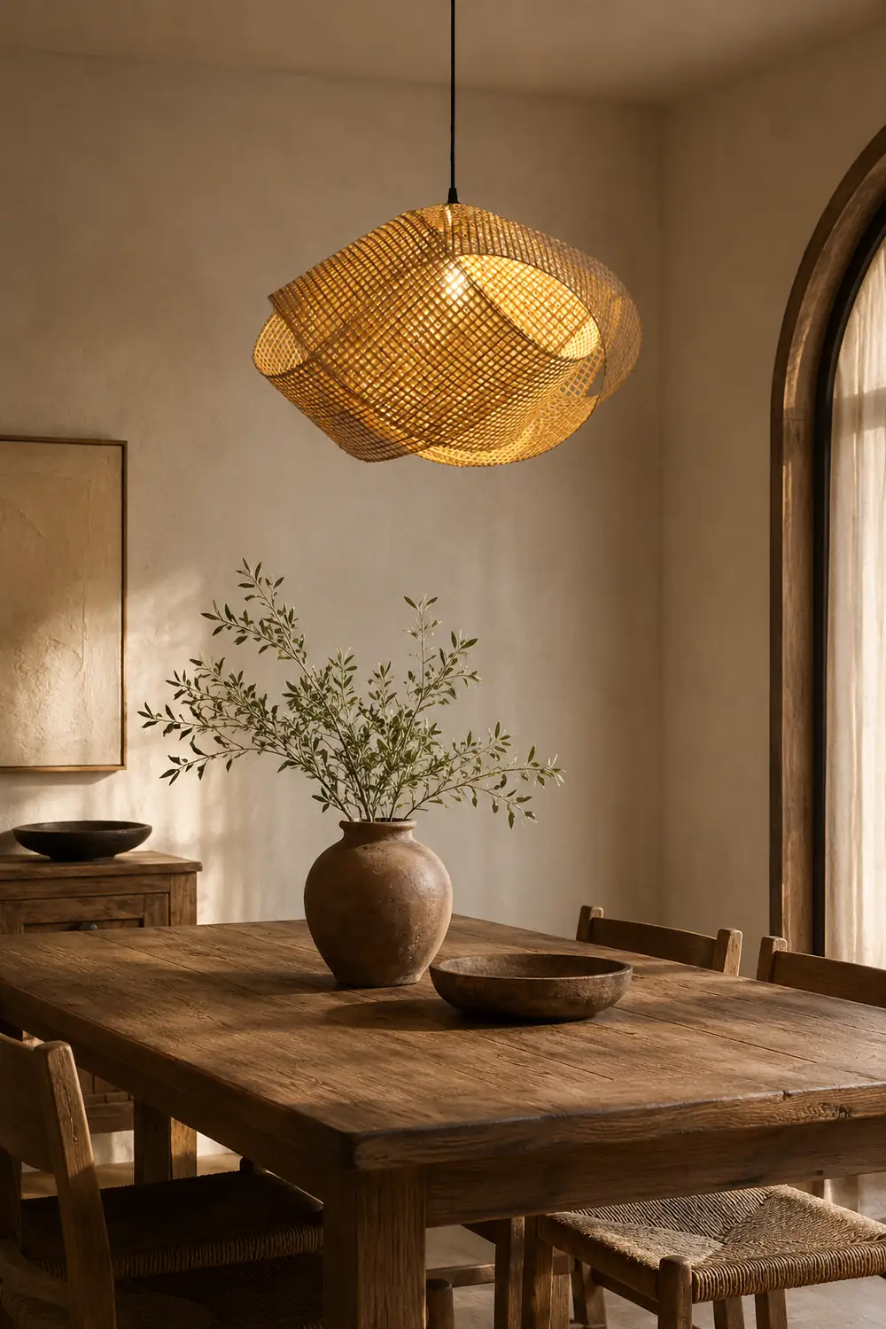 Ritta Modern Twist Rattan Pendant Light Wood Living Room - Lumpaz