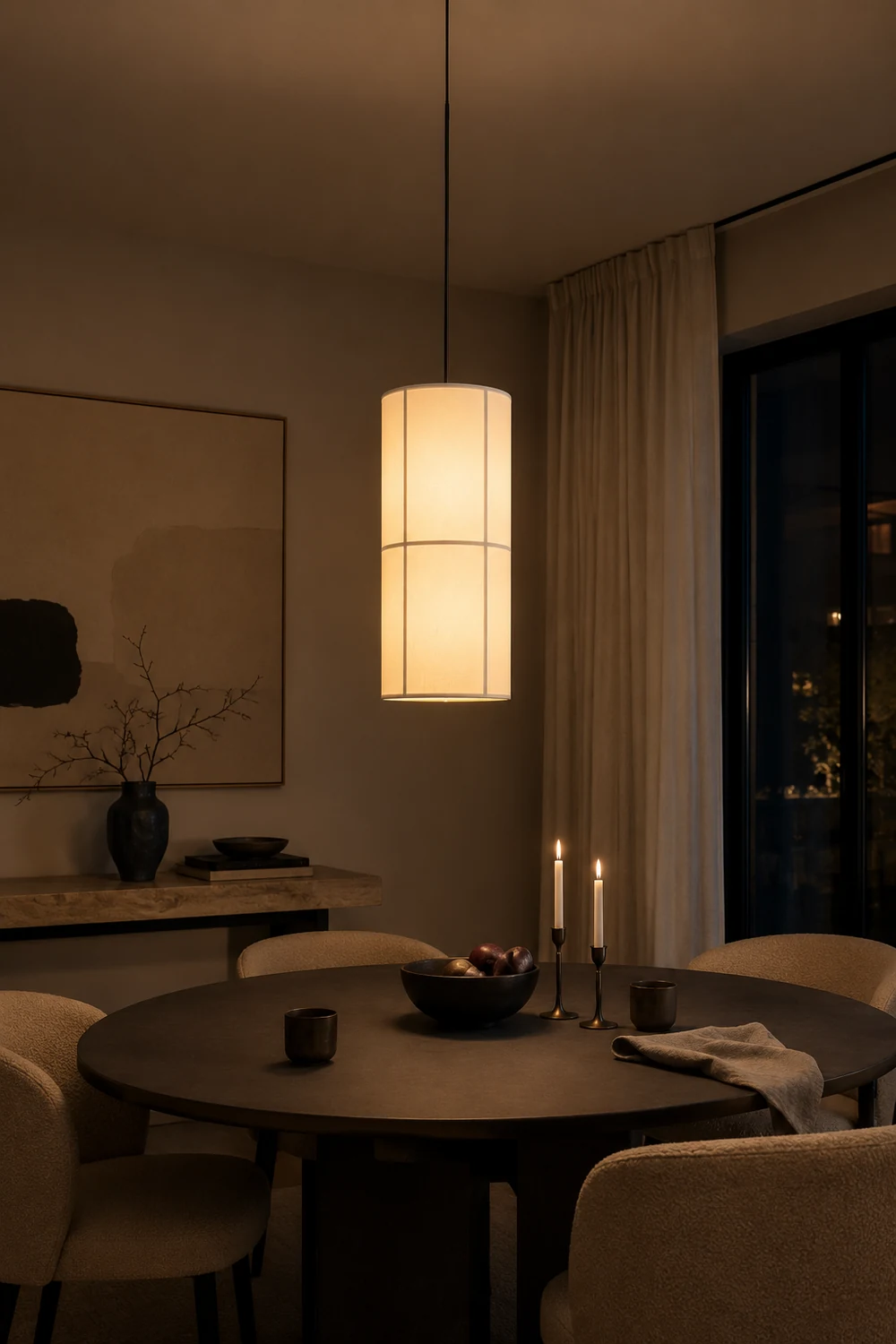 Renée Cylinder Pendant Light, Lantern, Fabric, Japanese - Lumpaz
