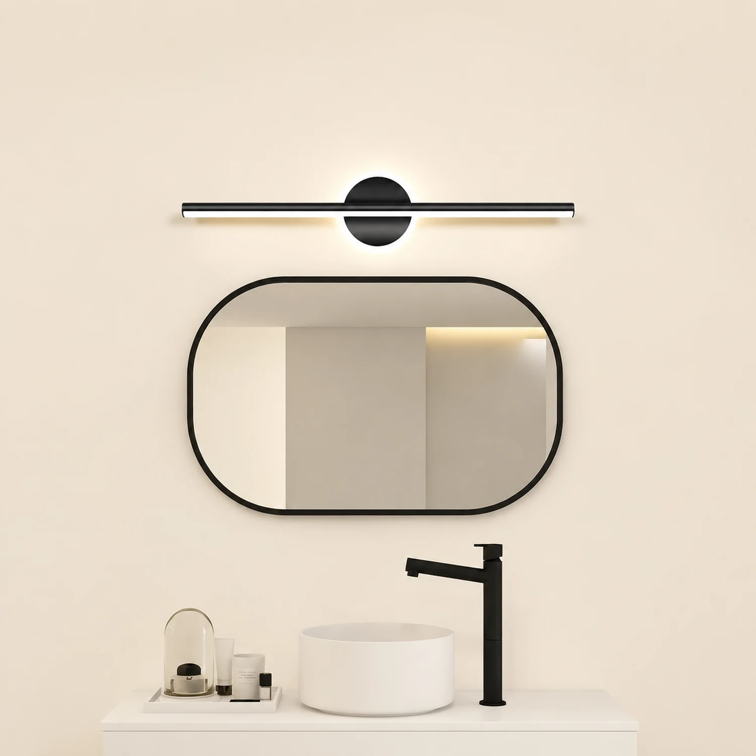 Leigh LED Linear Mirror Front Vanity Wall Lamp Black/Gold - Lumpaz