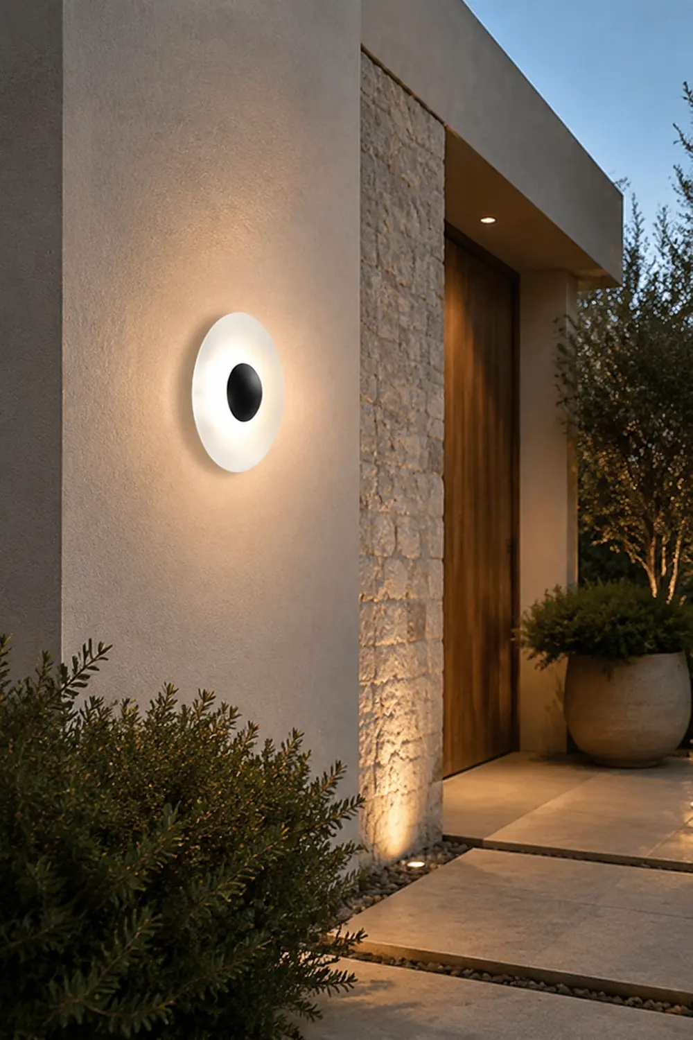 Orr Designer Round Metal Outdoor Wall Lamp, Black/White - Lumpaz