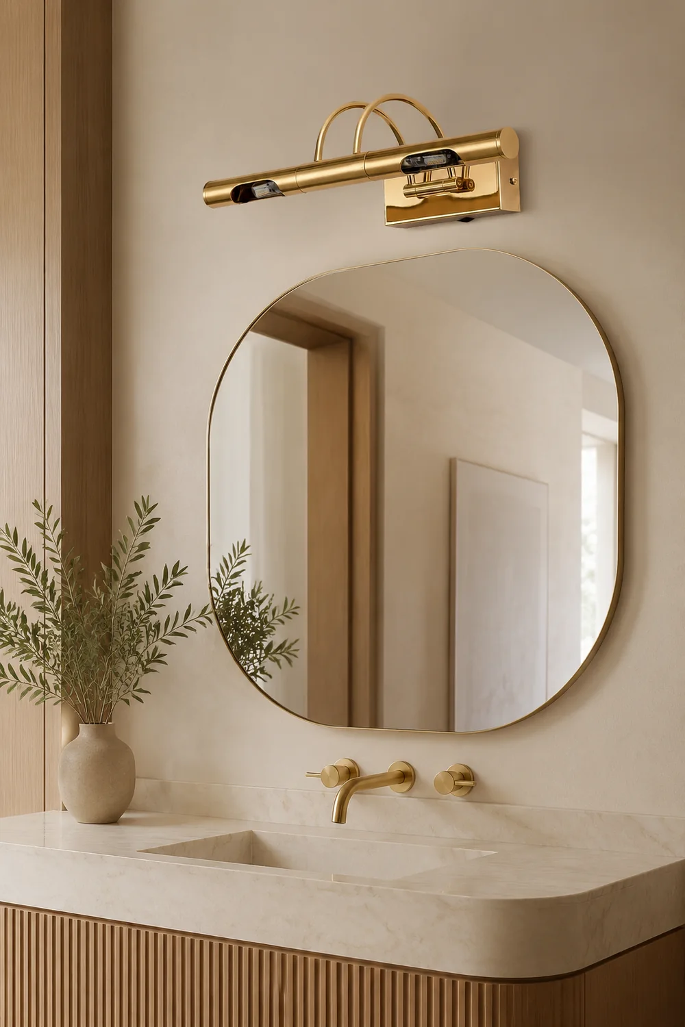 Freja Retro Cylindrical Metal Wall Lamp, Gold, Bathroom - Lumpaz