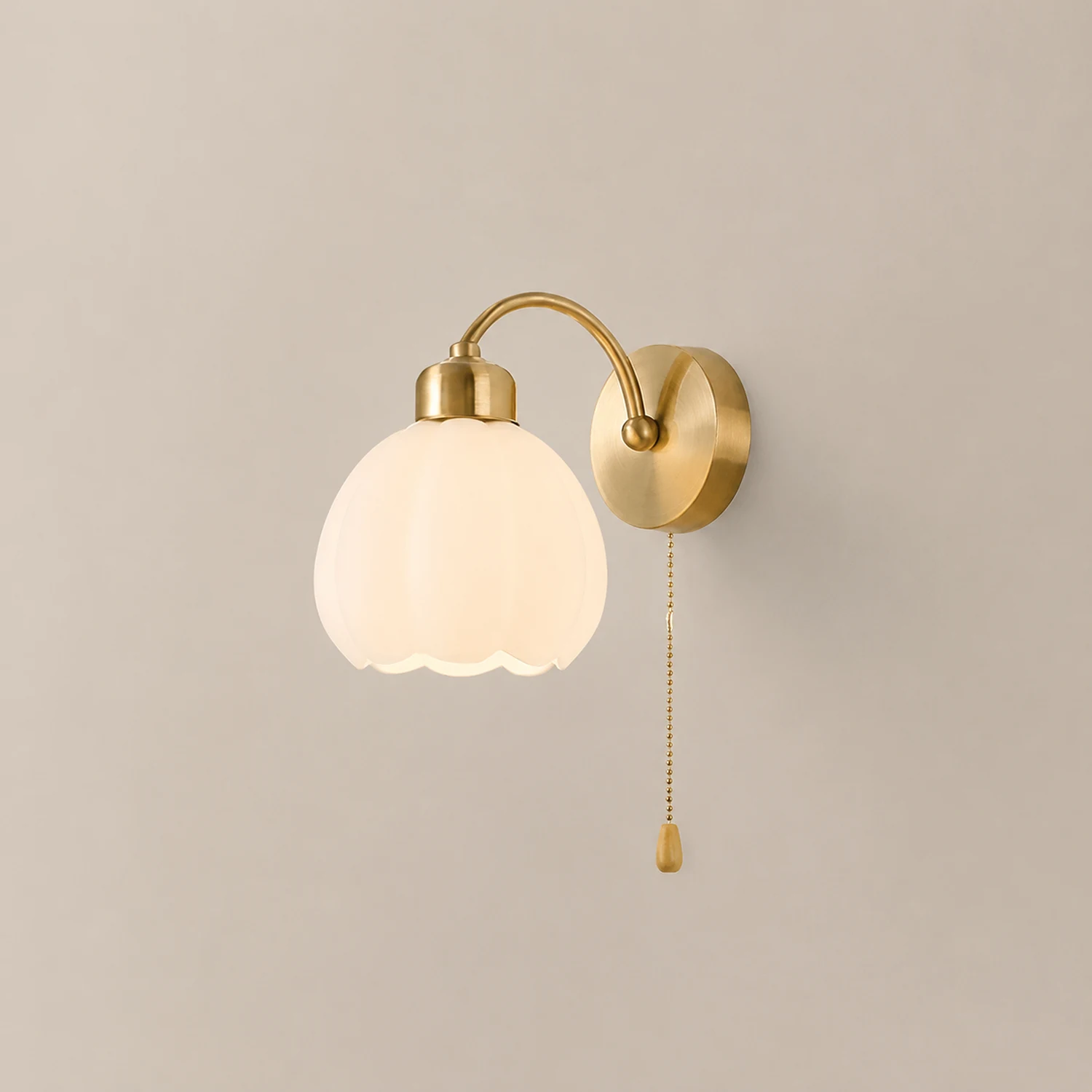 Lily Nordic Flower Glass Metal Wall Lamp Gold/Ivory Bedroom - Lumpaz
