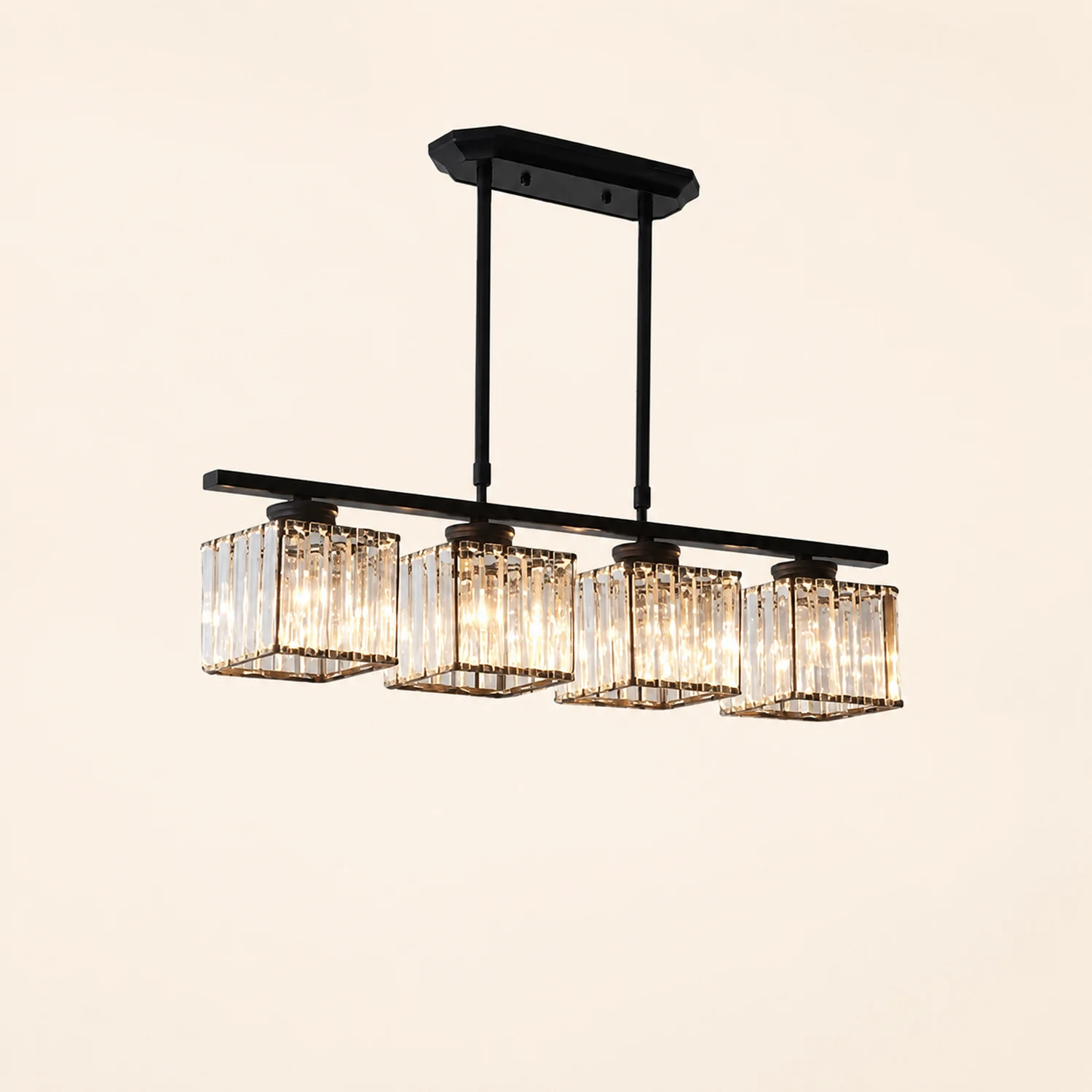 Kristy Crystal Square Pendant Light, Black & Gold, 3/4 Heads - Lumpaz