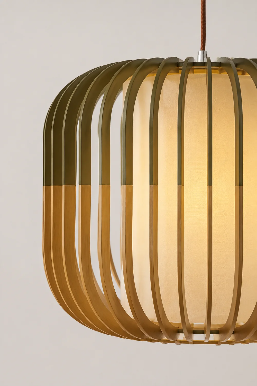 Ozawa Modern Birdcage Wood/Fabric Pendant Light - Lumpaz