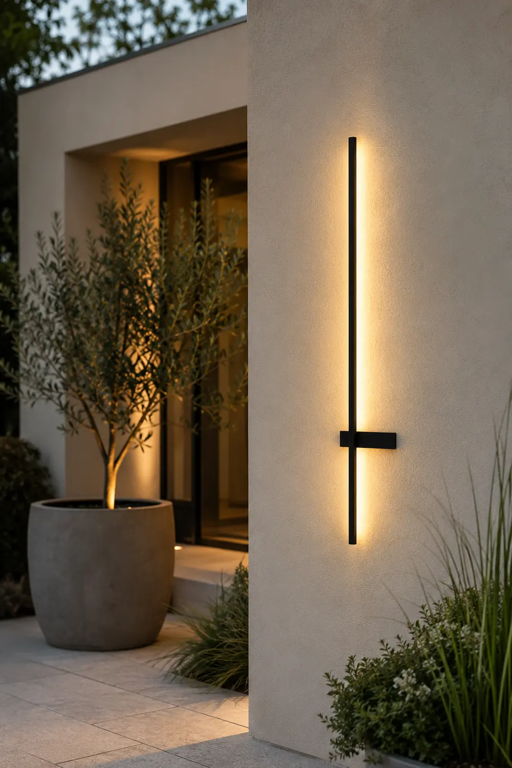 Edge Minimalist Duo-Linear Metal Outdoor Wall Lamp, Black - Lumpaz