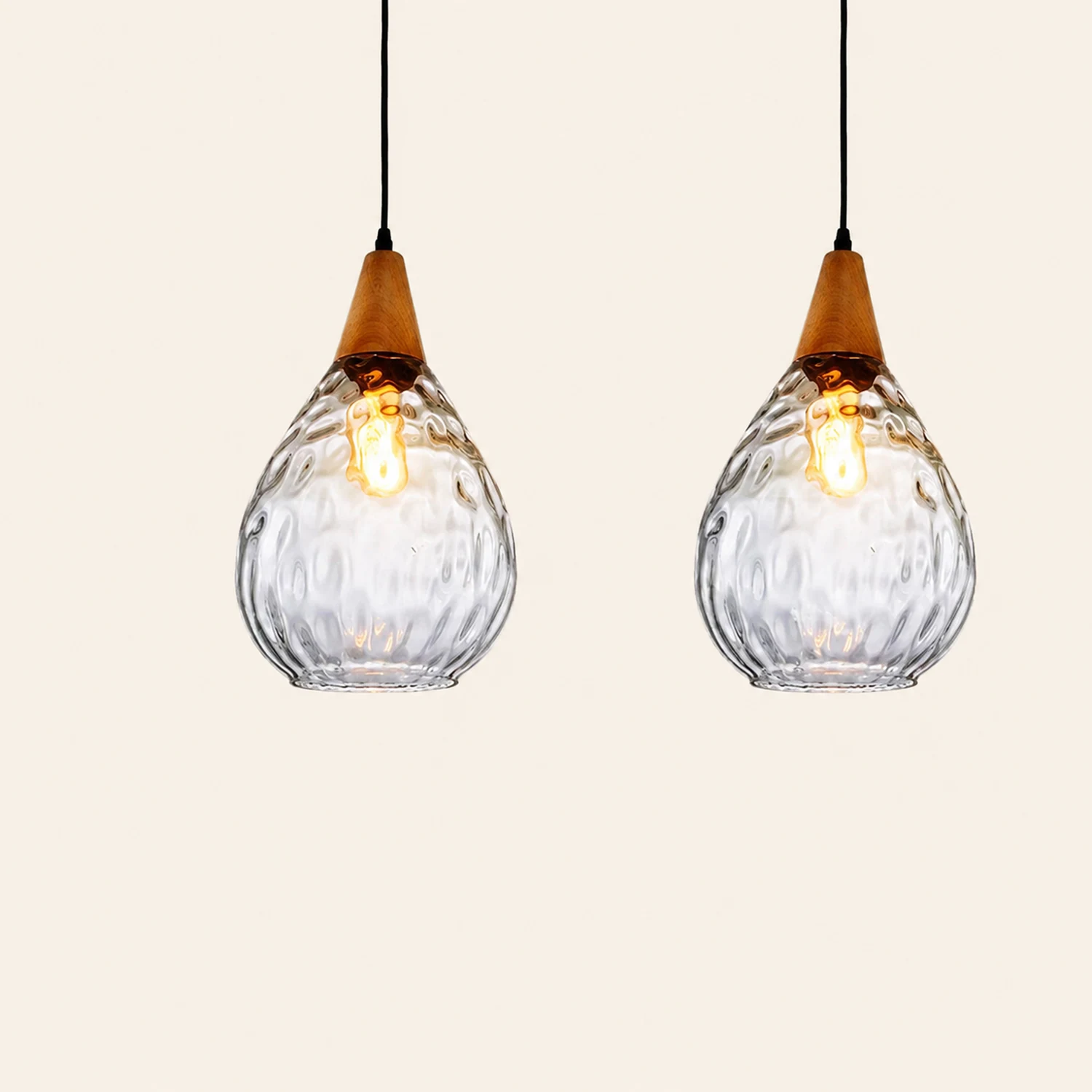 Avi Vintage Teardrop Pendant Light, Glass/Wood - Lumpaz