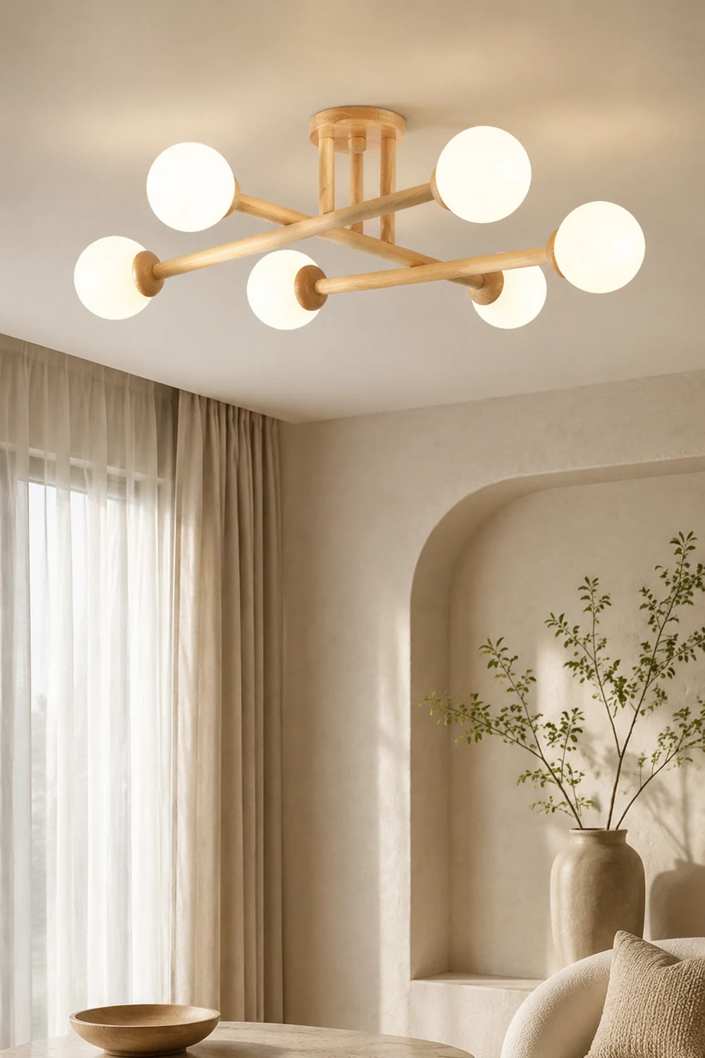 Ozawa Modern Globe Wood/Glass Flush Mount Ceiling Light - Lumpaz