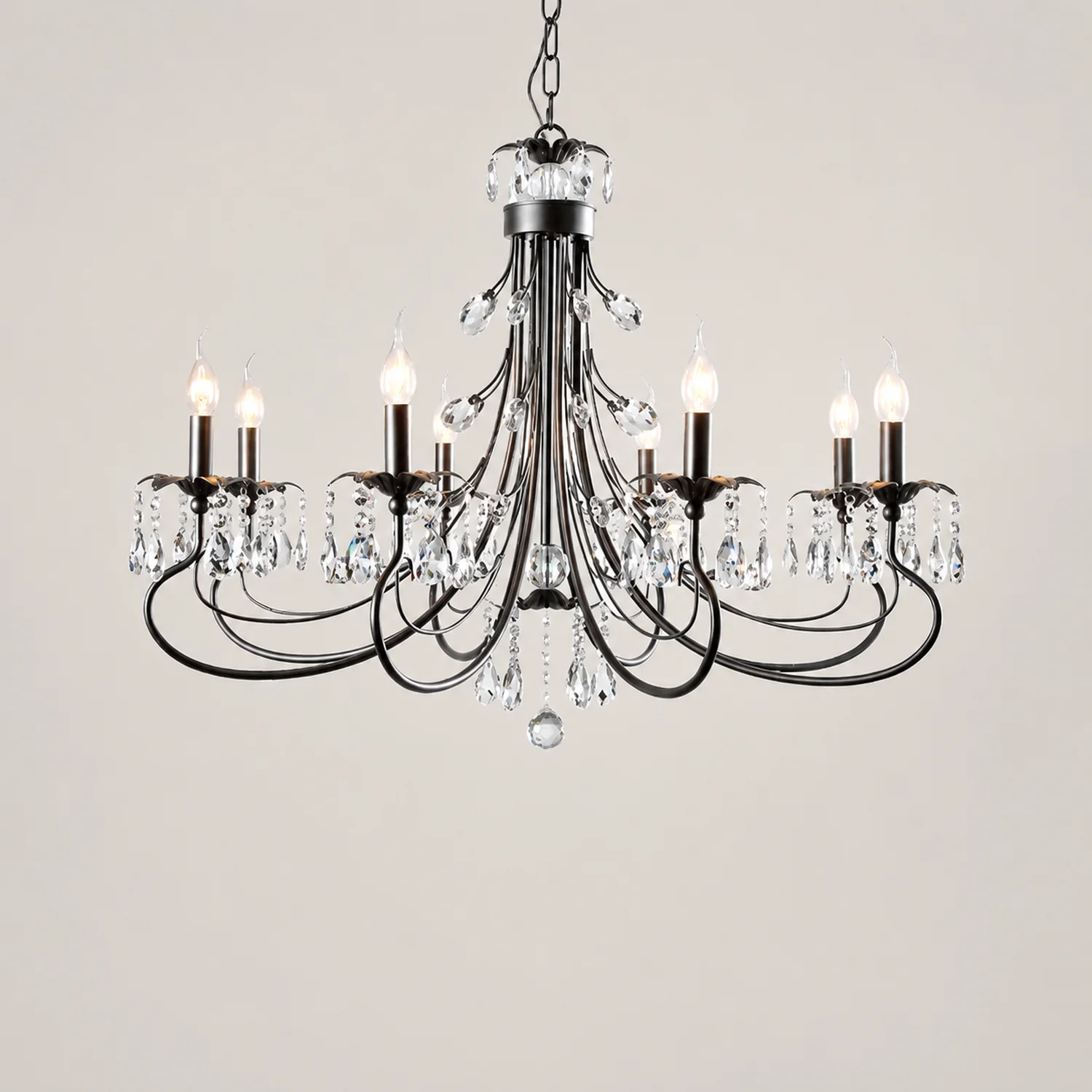 Silva Luxury Tiered Candle Metal/Crystal Chandelier, Black - Lumpaz