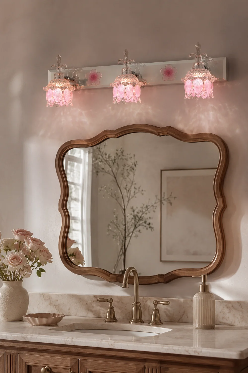 Félicie Modern Flower Vanity Wall Lamp, Pink, Bathroom - Lumpaz