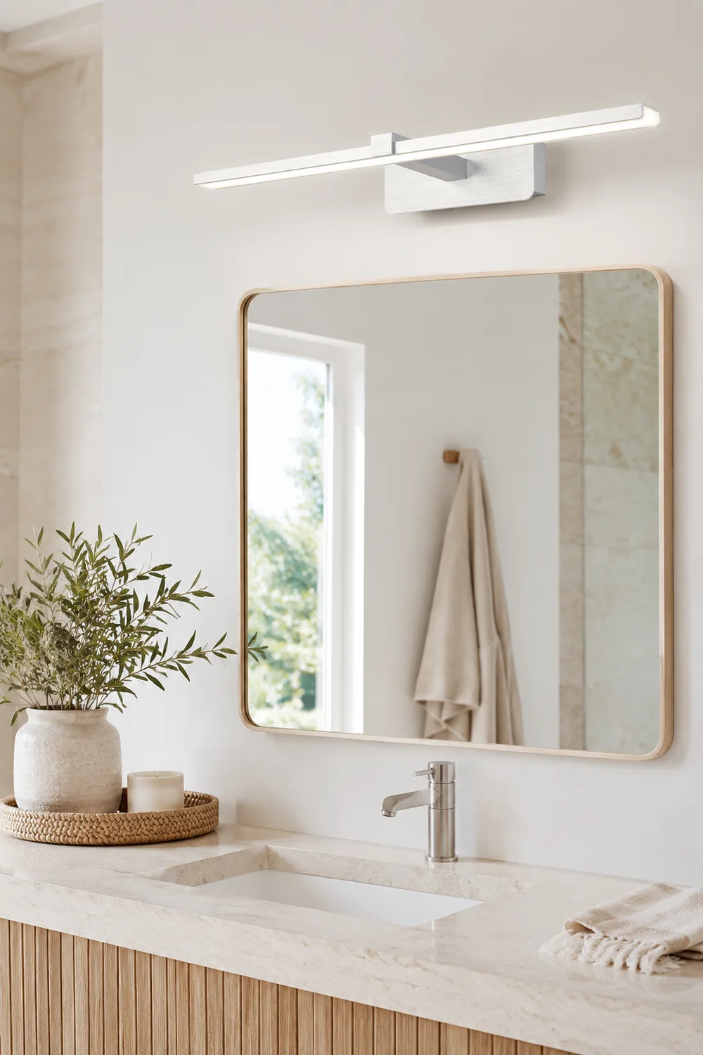 Leigh Nordic Linear Acrylic Mirror Front Wall Lamp, Silver - Lumpaz