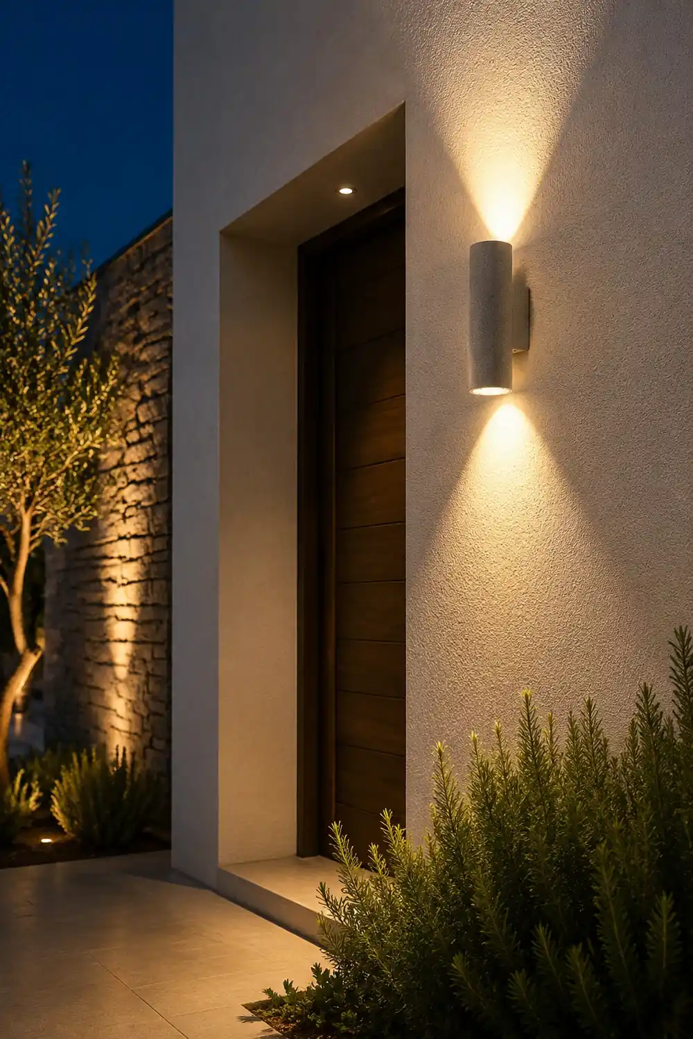Orr Minimalist Cylindrical Double-headed Cement Outdoor Wall Lamp, Black/White - Lumpaz