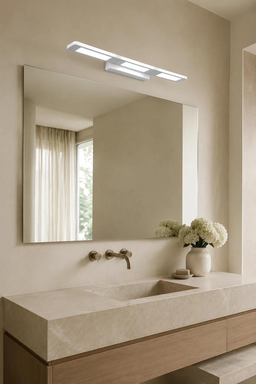 Leigh Modern Rectangular Metal/Acrylic Wall Lamp, White, Bathroom - Lumpaz