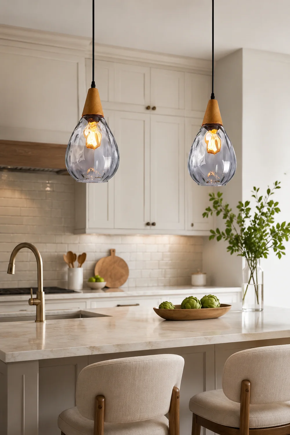 Avi Vintage Teardrop Pendant Light, Glass/Wood - Lumpaz