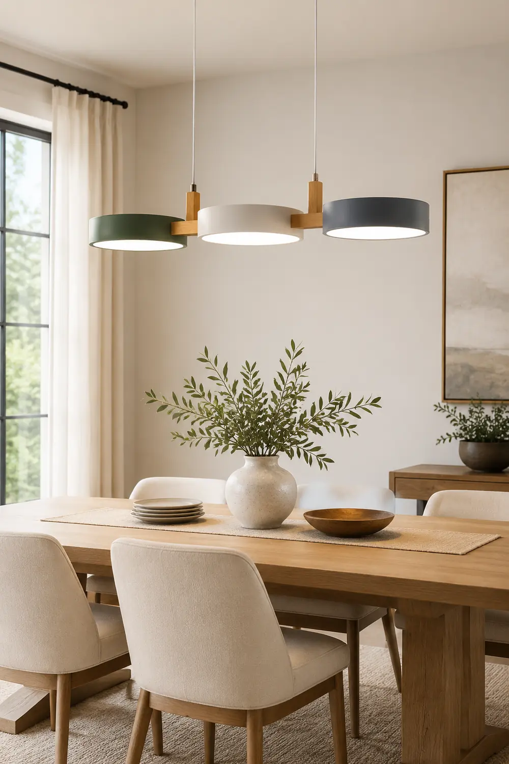 Morandi Modern Pendant Light White Green Gray Metal  Wood Living Room - Lumpaz