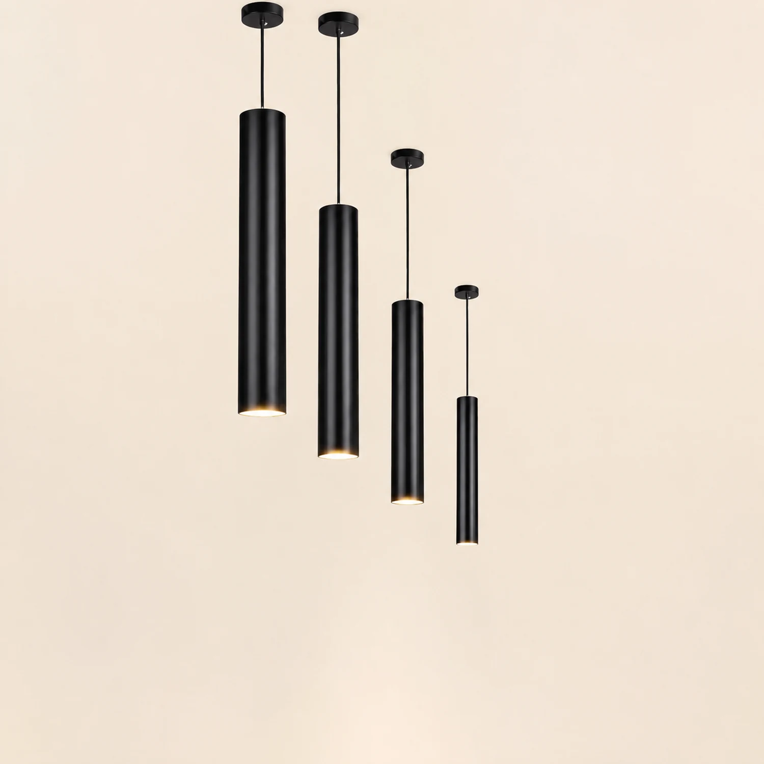 Edge Modern Cylinder Shape Pendant Light Black Metal Living Room - Lumpaz