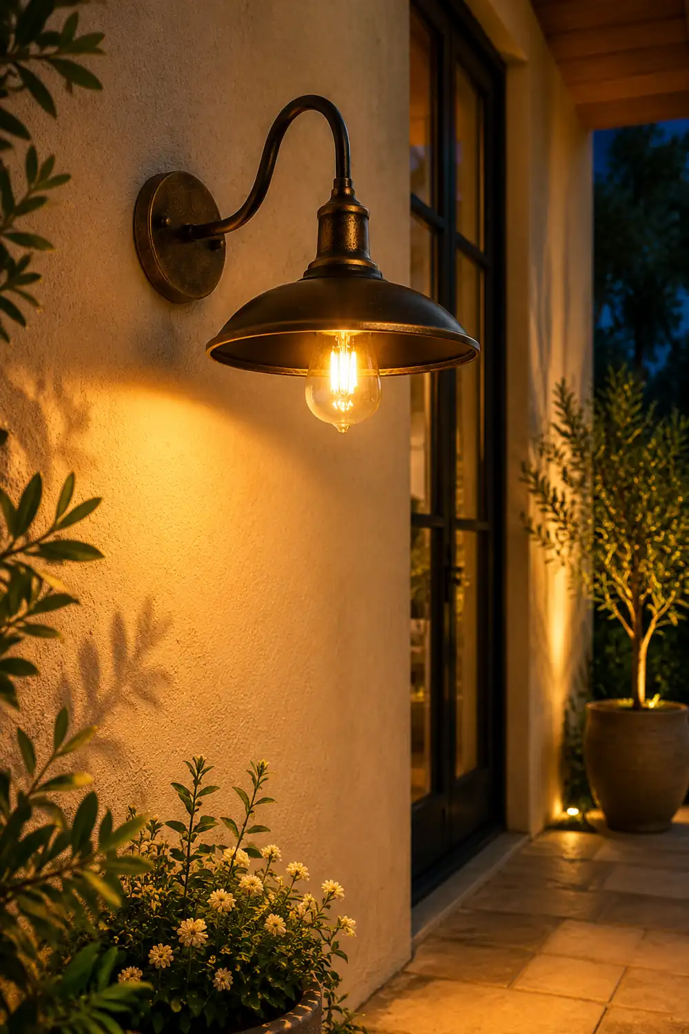 Alessio Rustic Bowl Shaped Metal Outdoor Wall Lamp, Antique Brass - Lumpaz