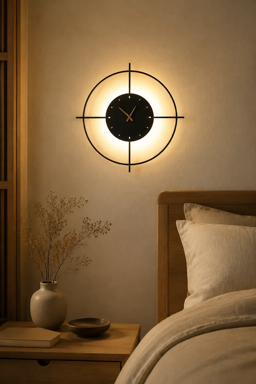 Morandi Nielsen Modern Clock Metal Wall Lamp Gold/Black Bedroom - Lumpaz