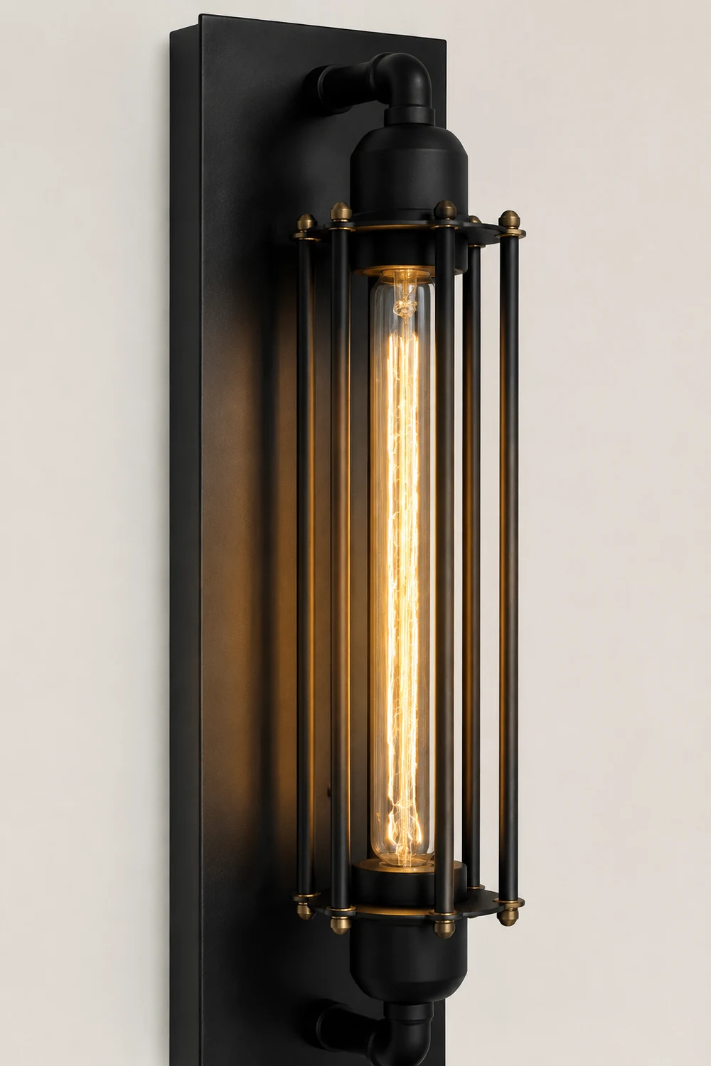 Orr Industial Rectangular Metal/Glass Wall Lamp, Black - Lumpaz