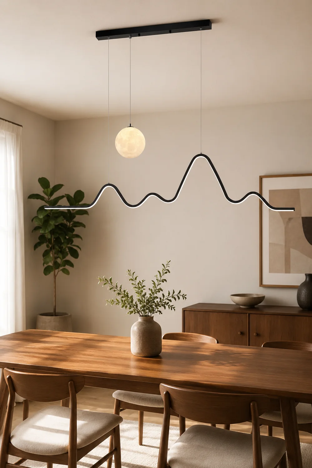 Minimalist Wavy Metal Pendant Light, Black/White/Gold - Lumpaz