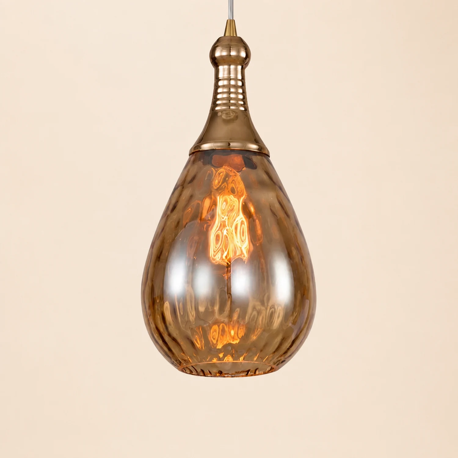 Avi Industrial Teardrop Glass Pendant Light, Black/Brass - Lumpaz