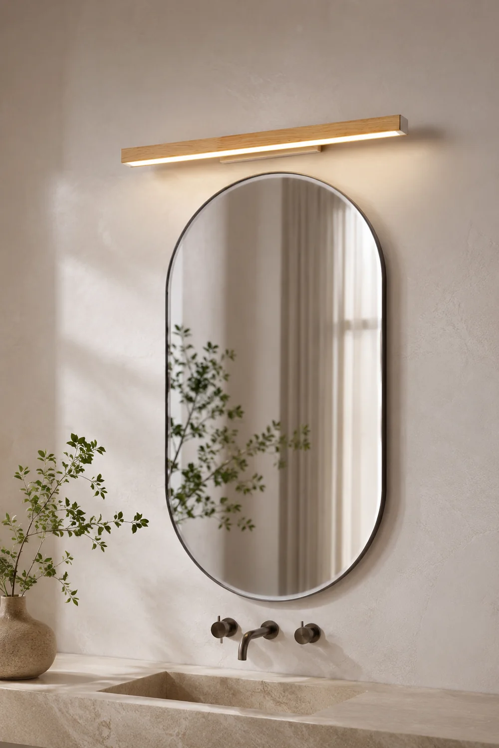 Ozawa Minimalist Linear Wood Vanity Wall Lamp, Bathroom - Lumpaz