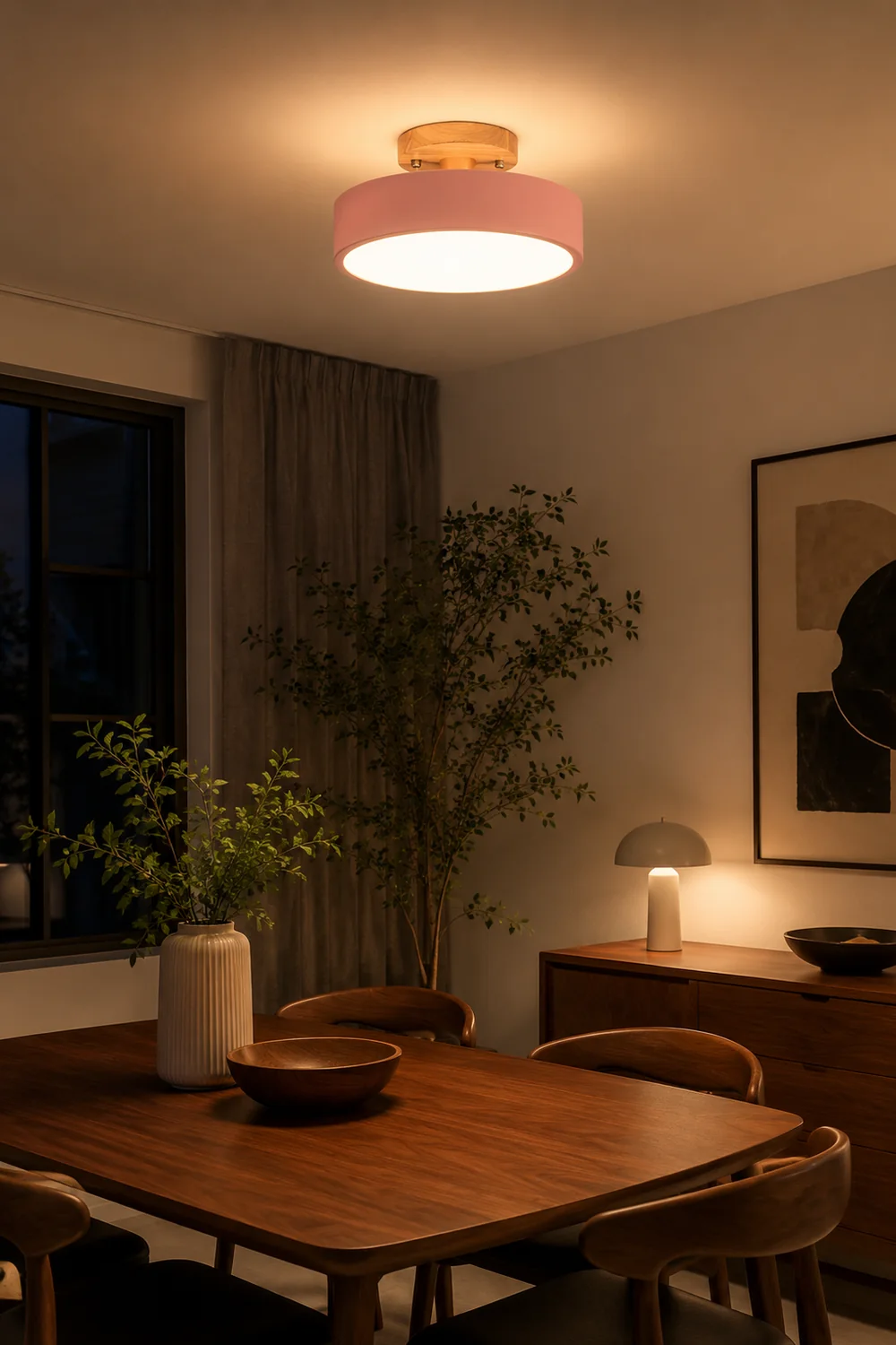 Quinn Round LED Flush Mount Ceiling Light Modern Wood/Acrylic - Lumpaz